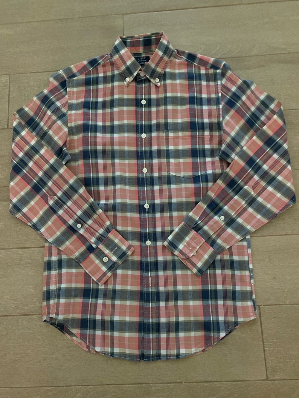 J. Crew Men's Plaid Button-Down Shirt - Coral, Navy, White